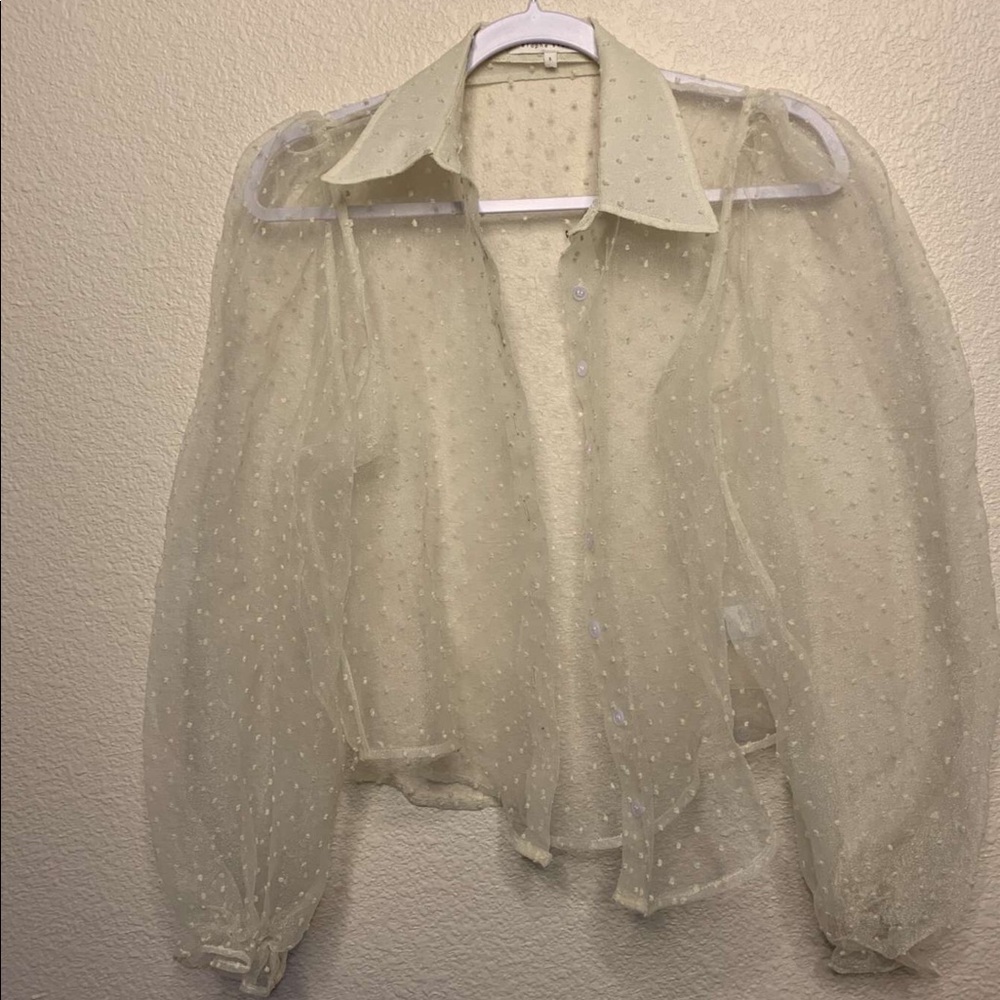 LUCCA see through long sleeve embroidered button-
